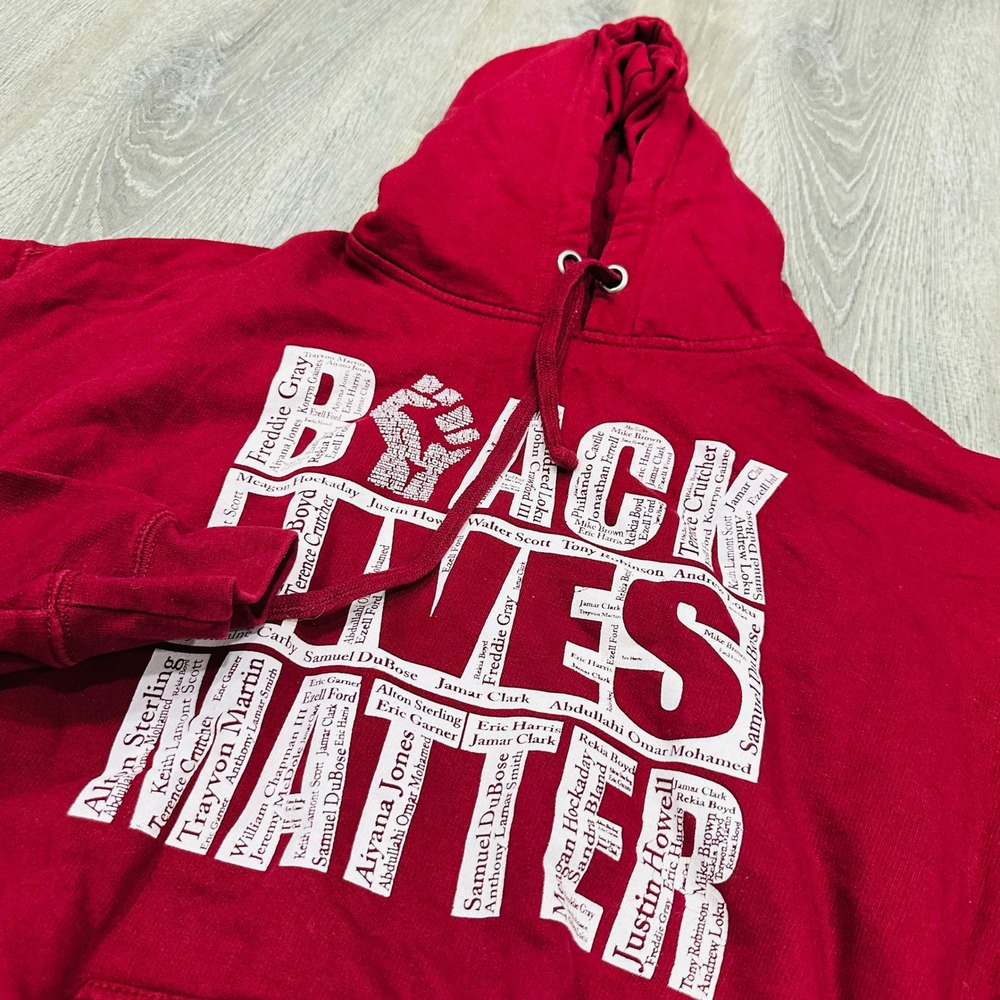 Talha USA Red Black Lives Matter Names Graphic Hoodie Mens XL BLM Fist